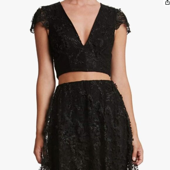 Dress The Population Black Lace Two Piece Lace Crop Top & Midi Skirt Size Small - Picture 16 of 16